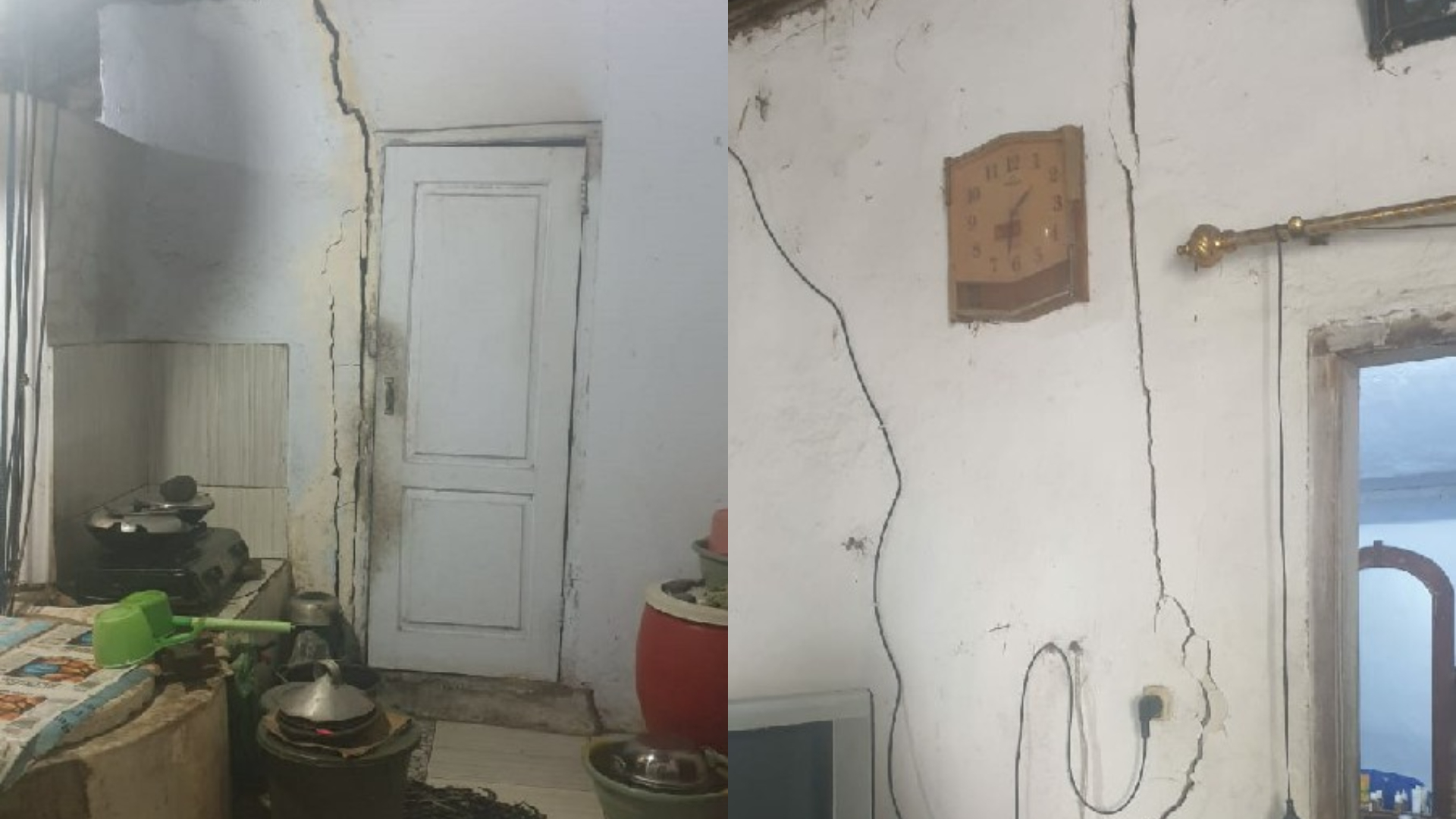 Kondisi tembok rumah warga yang retak akibat tanggul sungai di belakangnya tergerus