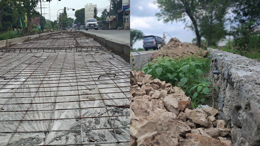 Kondisi proyek rehabilitasi cor beton di Kesamben Jombang yang belum rampung hingga akhir waktu kontrak
