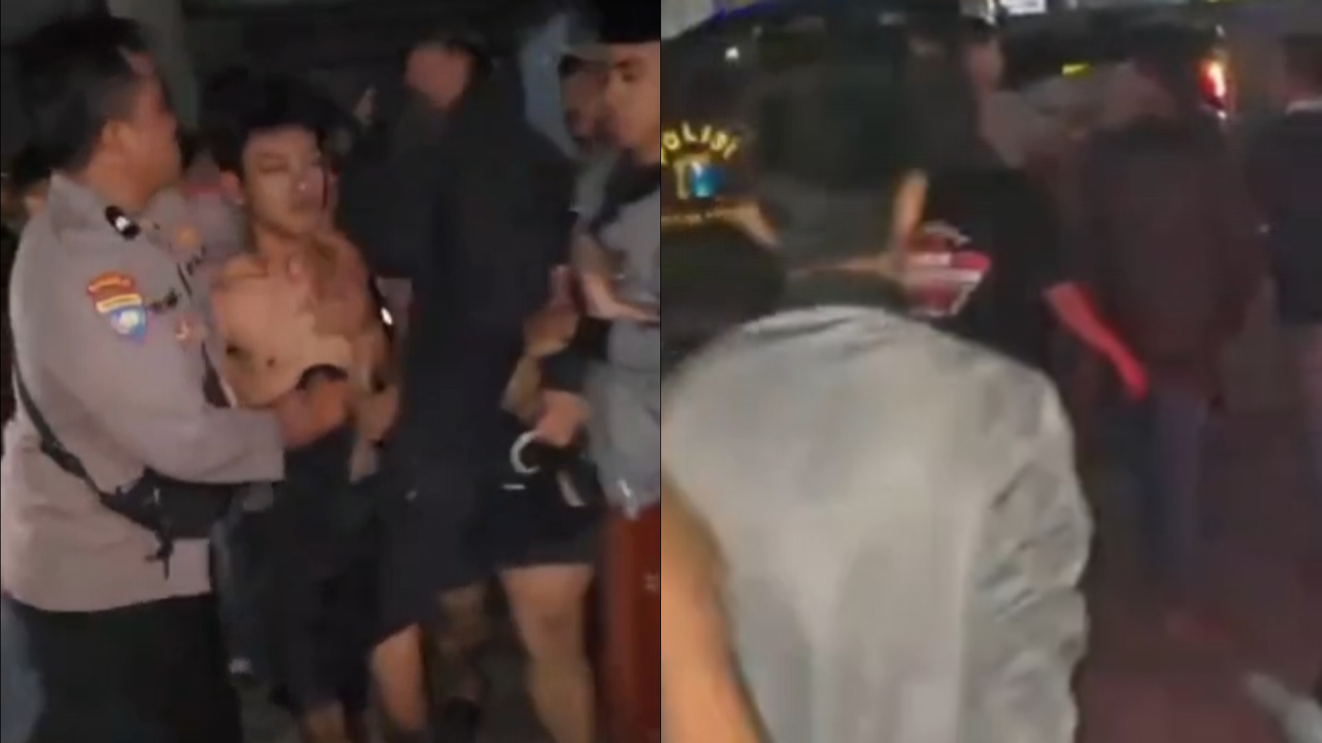 Kedua remaja pelaku jambret usai dimassa warga di Pasar Peterongan, Jombang