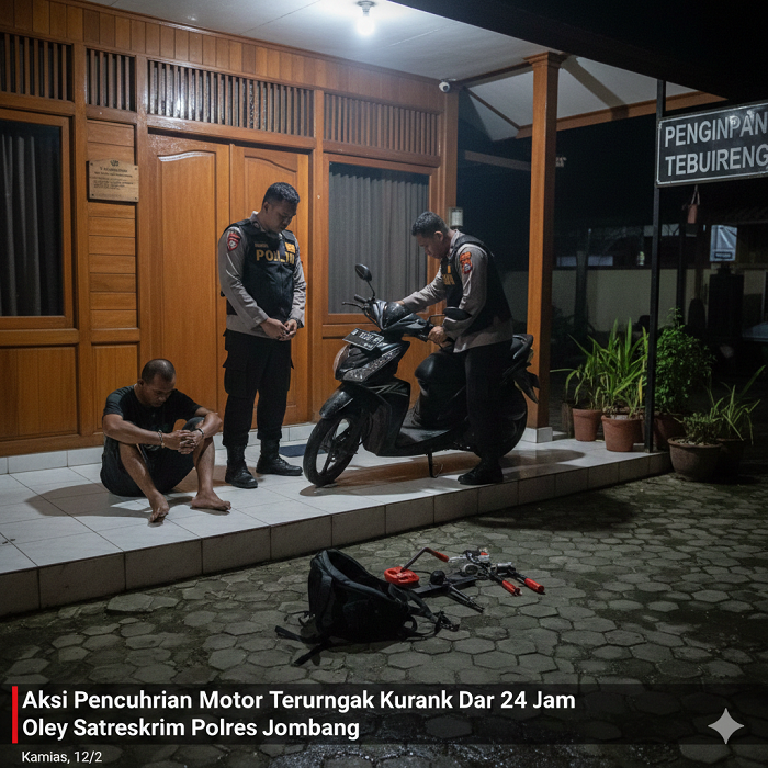 Aksi pencurian sepeda motor di teras penginapan kawasan Tebuireng, Desa Cukir, Kecamatan Diwek, Jombang, Kamis (12/2) malam, berhasil diungkap Satreskrim Polres Jombang kurang dari 24 jam (ai)
