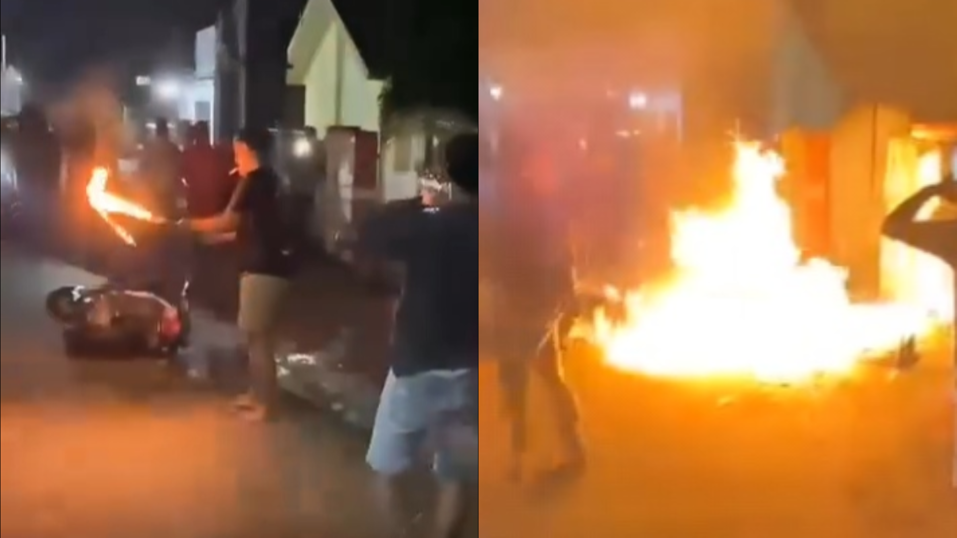 Aksi warga membakar motor terduga pelaku curanmor di Plandaan Jombang