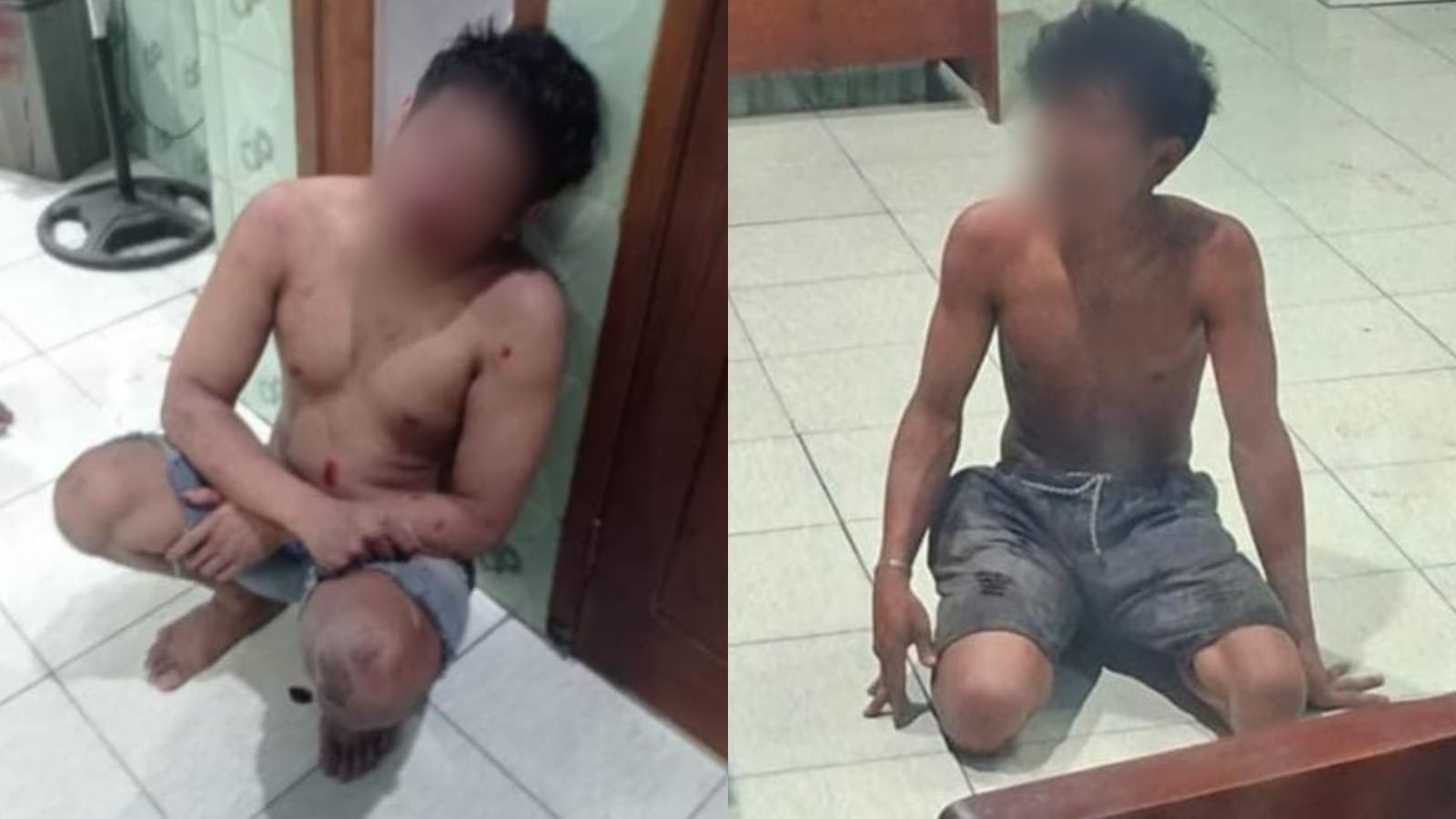 Dua maling yang dimassa warga di Sumberjo Plandaan Jombang