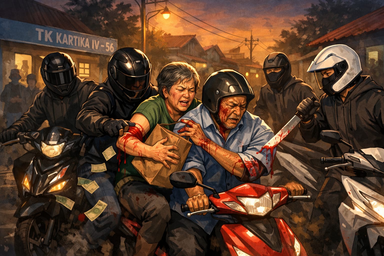 Aksi perampokan disertai pembacokan menimpa juragan sembako di Desa/Kecamatan Sumobito, Kabupaten Jombang, Rabu (25/2)petang.