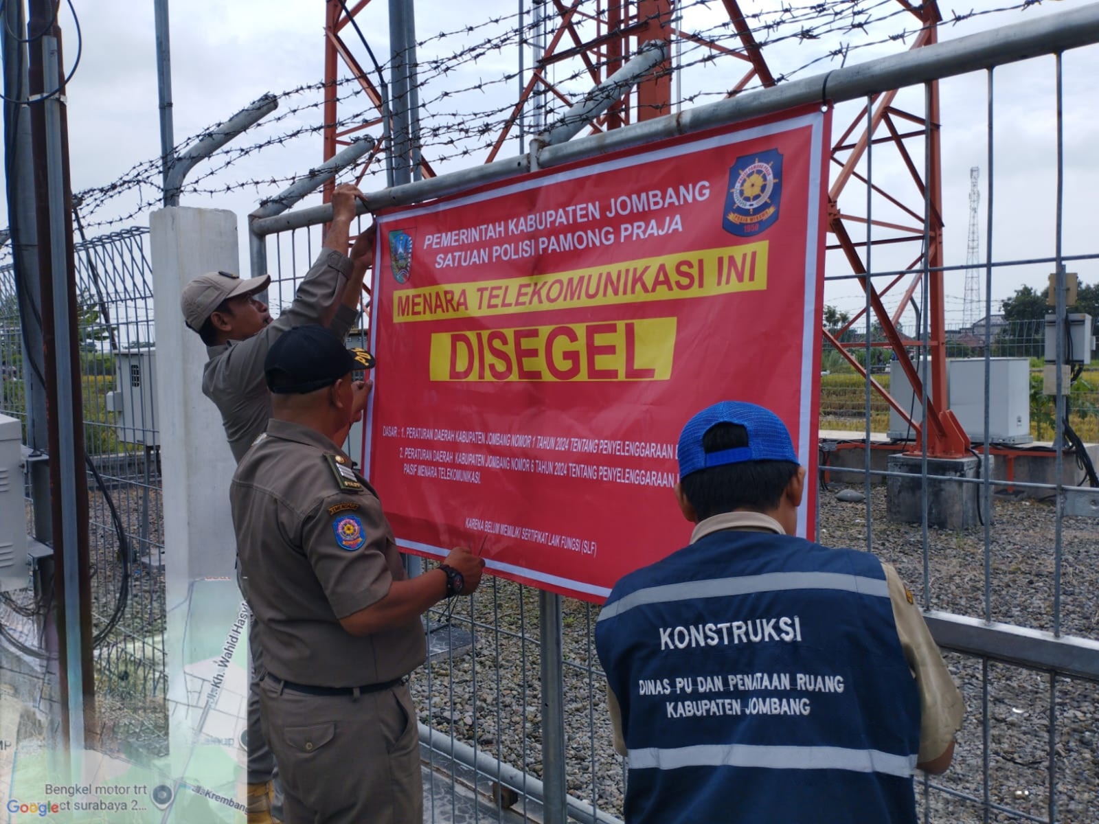   &nbsp;  DILANJUTKAN: Tim gabungan Pemkab Jombang melakukan penyegelan tower BTS di sejumlah titik kemarin (3/3).  &nbsp;