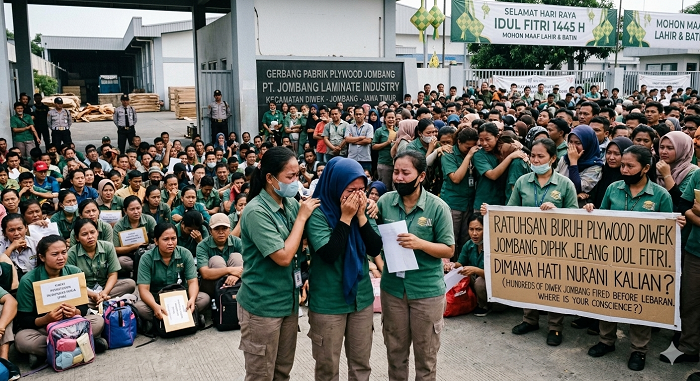 ratusan buruh salah satu perusahaan di Kecamatan Diwek terdampak pemutusan hubungan kerja (PHK) (ai)