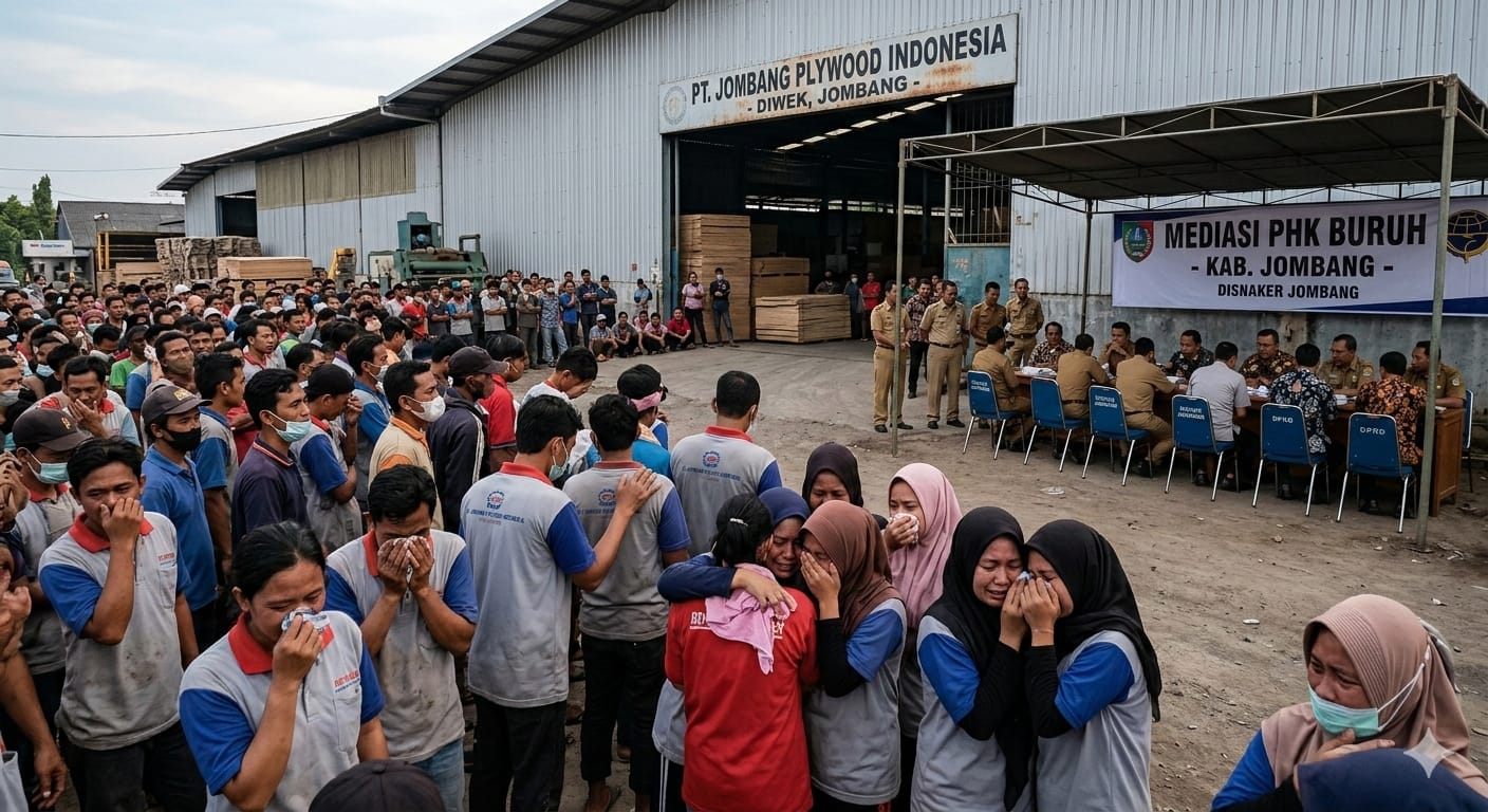 Pemutusan hubungan kerja (PHK) yang menimpa ratusan buruh di salah satu perusahaan plywood Kecamatan Diwek mendapat perhatian Pemerintah Kabupaten Jombang. (Ai)