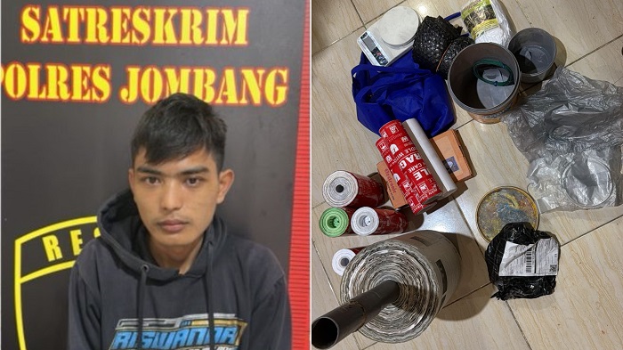 Seorang pemuda di Kecamatan Tembelang dibekuk Satreskrim Polres Jombang karena diduga membuat dan menyimpan bahan petasan atau mercon
