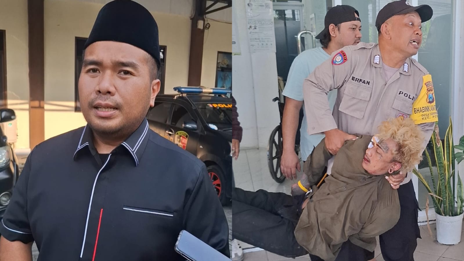Kasatreskrim Polres Jombang AKP Dimas Robin Alexander (kiri) saat memberi penjelasan dan update soal kasus pembacokan yang dilakukan anjal ke seorang pencari rumput di Perak Jombang