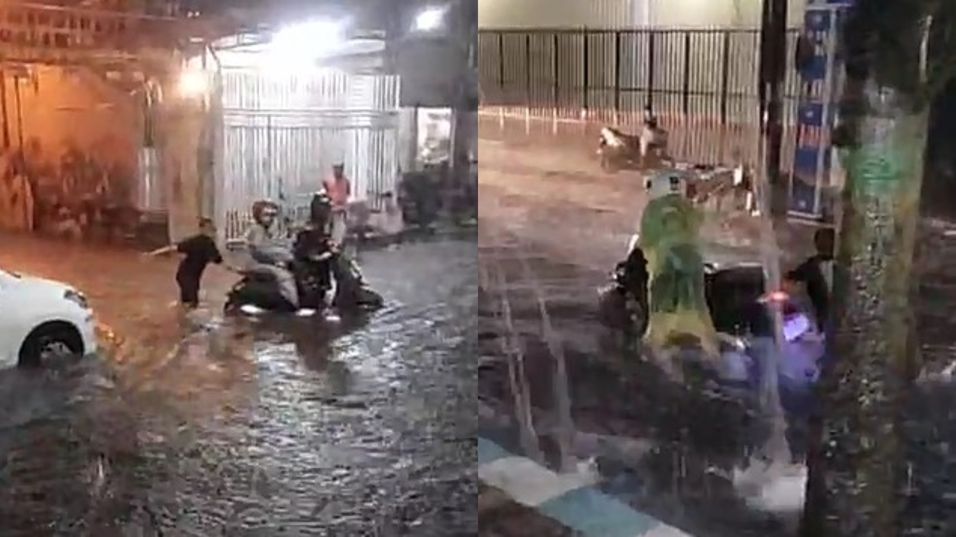 Puluhan motor kendaraan roda dua mogok saat menerobos banjir di Jl RE Martadinata, Senin (16/3)