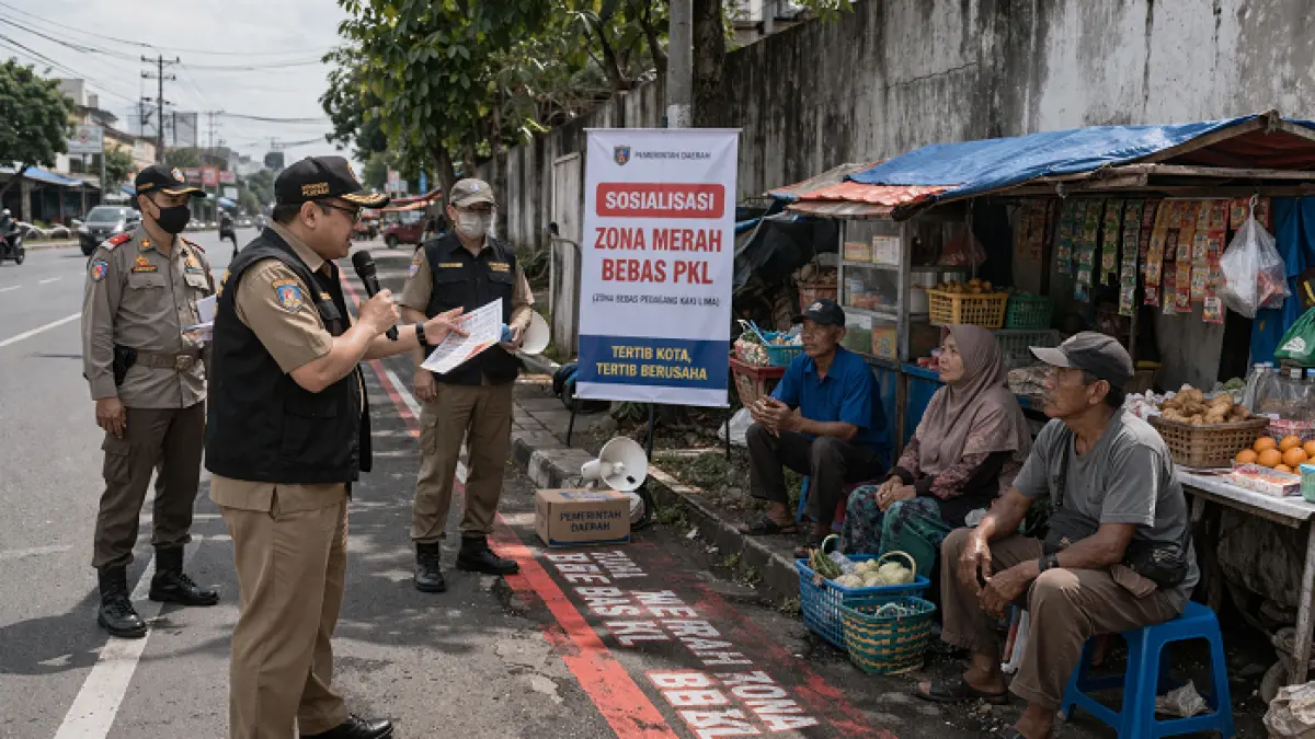 Ilustrasi Pemkab melakukan penertiban ke PKL zona merah