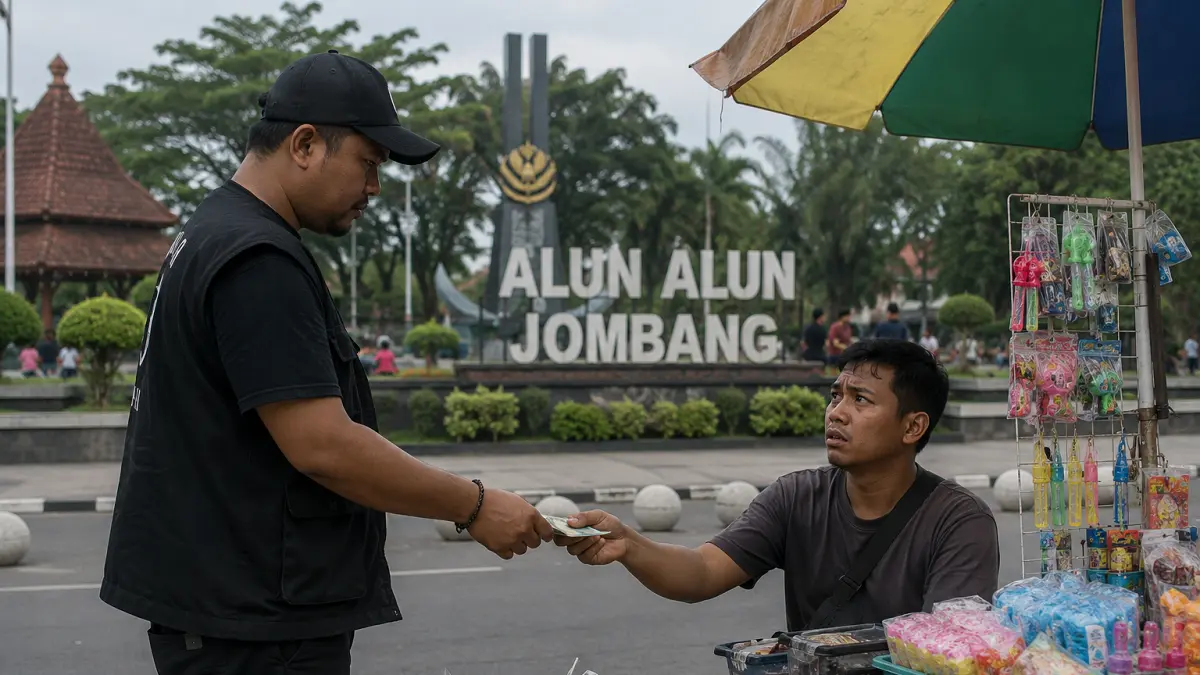 Dugaan adanya pungutan terhadap pedagang kaki lima (PKL) di kawasan zona merah Alun-alun Jombang (ai)