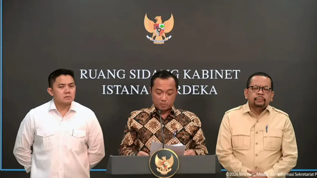 Menteri Sekretaris Negara (Mensesneg) Prasetyo Hadi saat memimpin konpers terkait evaluasi program MBG. (Istimewa)

