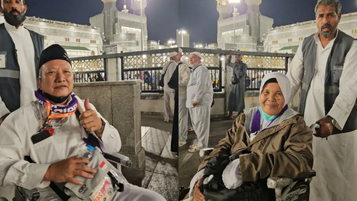 Jemaah haji asal Kabupaten Jombang dibantu petugas baik saat melaksanakan rangkaian ibadah Tawaf Ifadah dan Sa’i di Masjidil Haram, Makkah