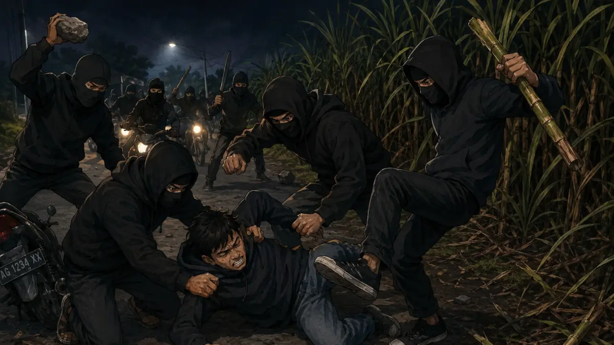 Ilustrasi pemuda dikeroyok gangster di Jombang
