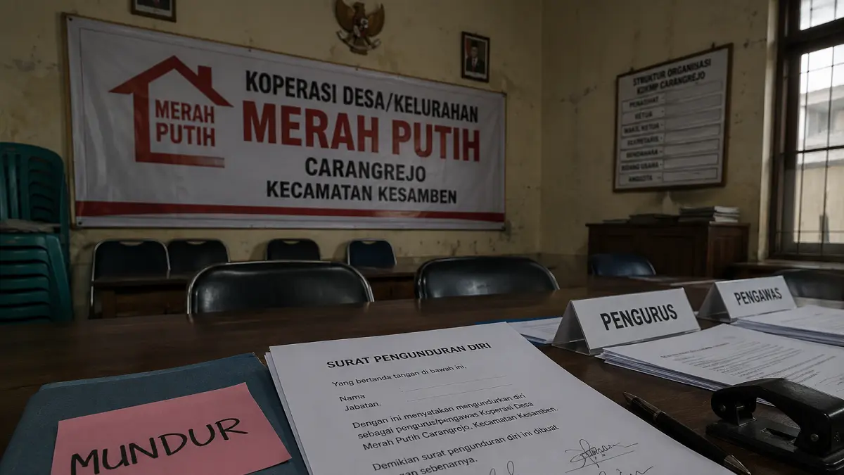 kepengurusan Koperasi Desa/Kelurahan Merah Putih (KDKMP) Carangrejo, Kecamatan Kesamben kompak mundur (AI)