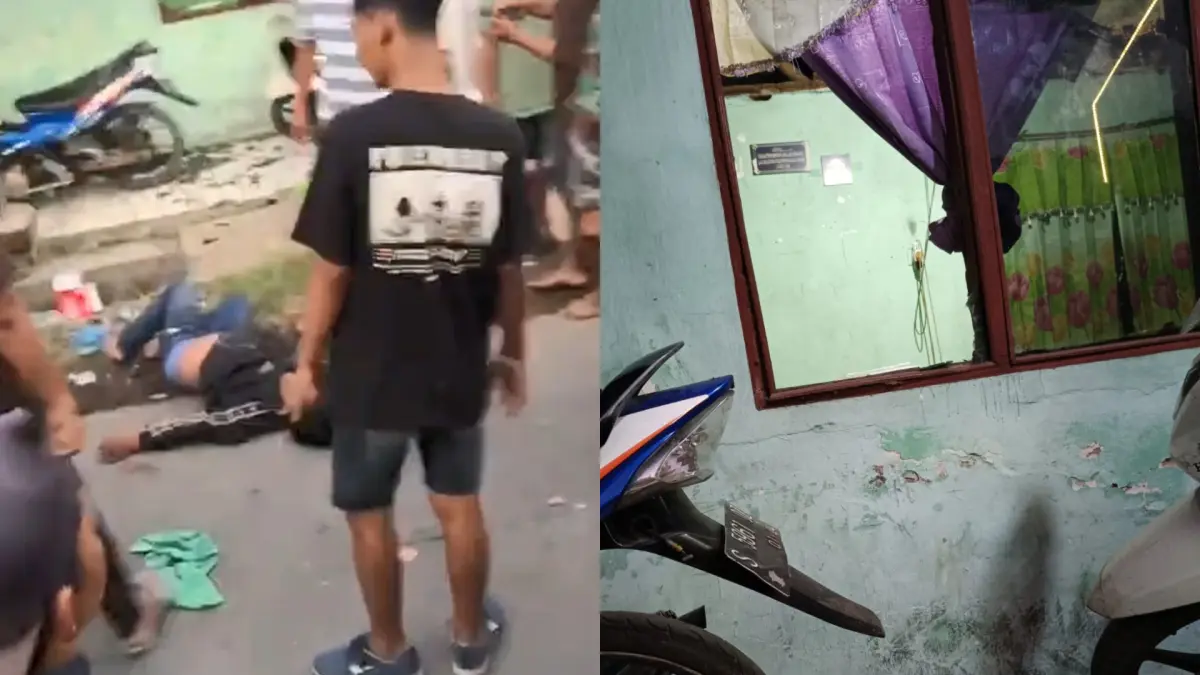 Pria mabuk dimassa warga yang geram usai berbuat onar dan pecahkan kaca rumah warga di Mojoagung Jombang