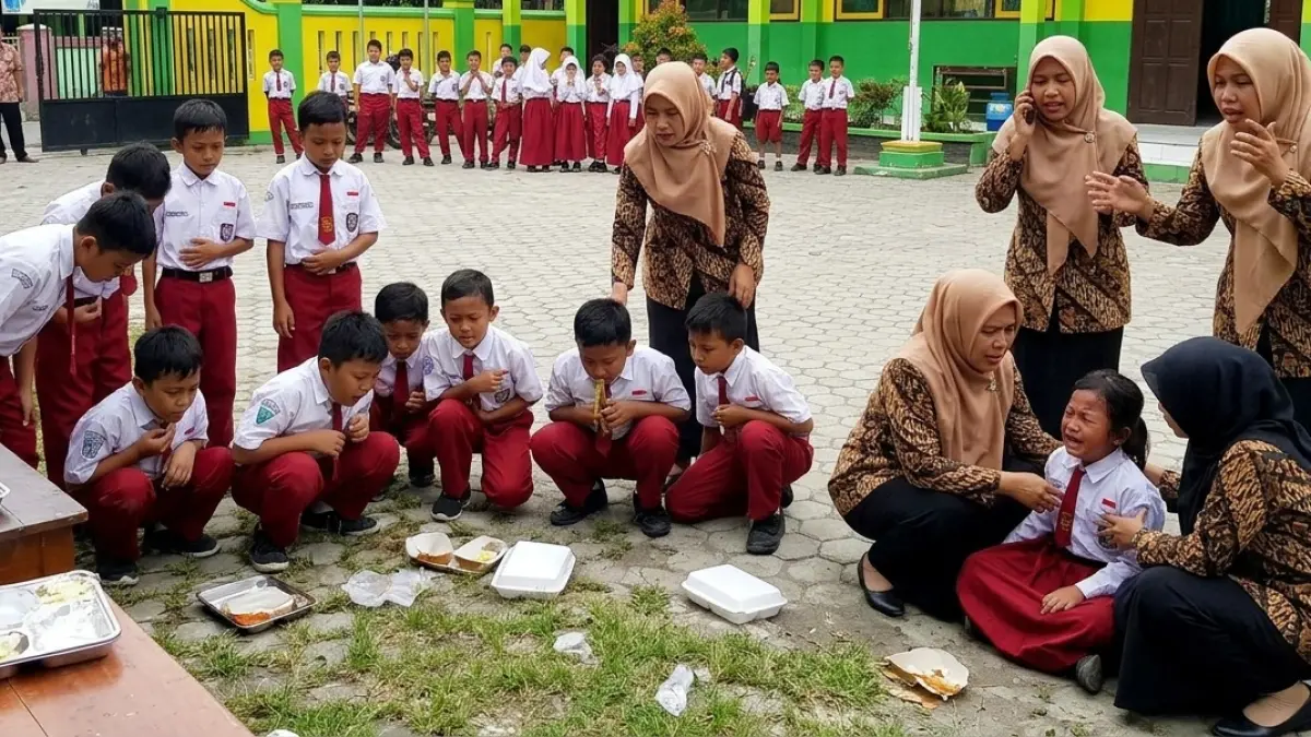 Ilustrasi siswa muntah usai menyantap MBG (ai)