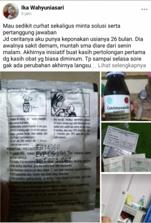 tangkapan layar unggahan keluarga Kiki soal obat kadaluwarsa yang didapatnya dari Puskesmas Bandarkedungmulyo