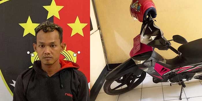 BIKIN MALU: Khoirul Anam, pelaku penjambretan saat menjalani pemeriksaan di Polsek Bancar, Minggu (2/7). (Polsek Bancar untuk Radar Tuban)