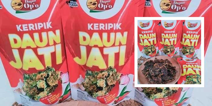 Keripik daun jati dengan kemasan modern plastik berklip. (Ivon Mey Rinda untuk Radar Tuban)
