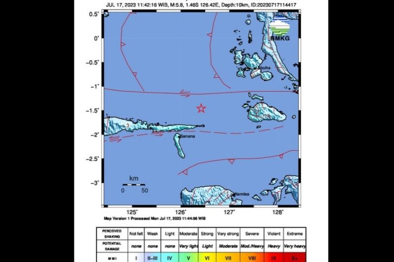 BMKG : Gempa Bumi Maluku Utara Magnitudo 5,8 SR