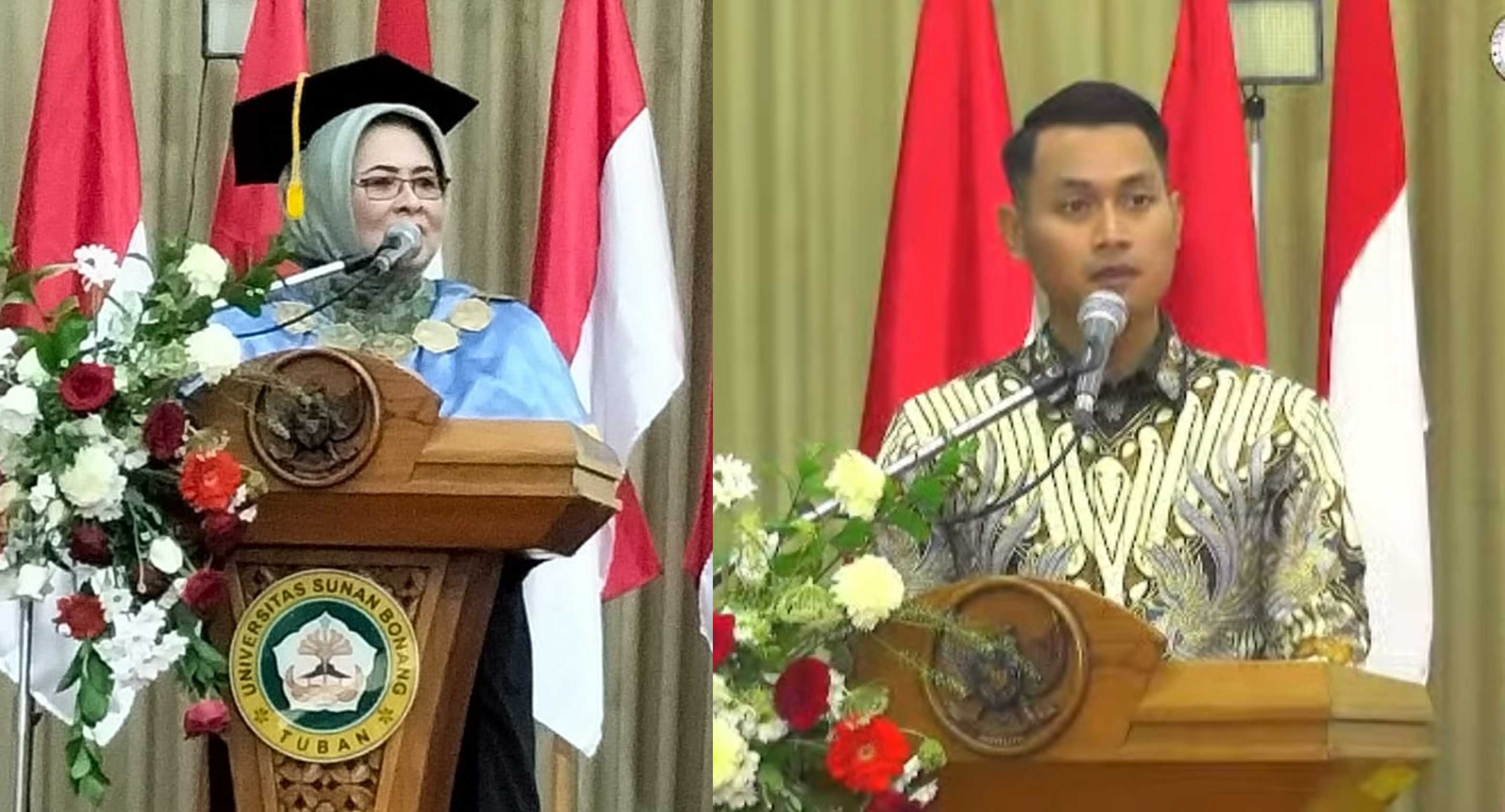 Dari kiri, Rektor Universitas Sunan Bonang Tuban Dr. Sulistyani Eka Lestari, S.H., M.H.  dan  Bupati Tuban Aditya Halindra Faridzky, SE.