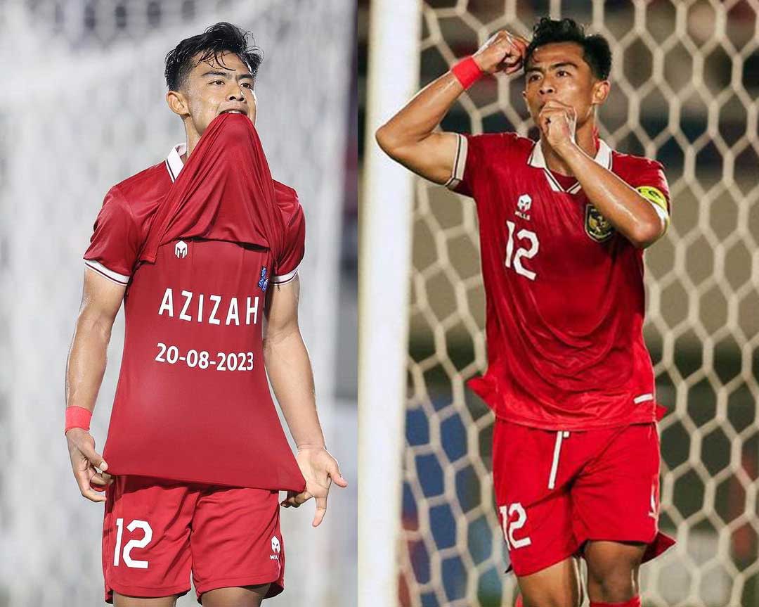 Selebrasi Bucin Pratama Arhan membuka jersey yang dikenakan usai berhasil mencetak gol ke gawang Turkmenistan di Piala Asia U-23 2024 di Stadion Manahan Solo, Selasa (12/9).