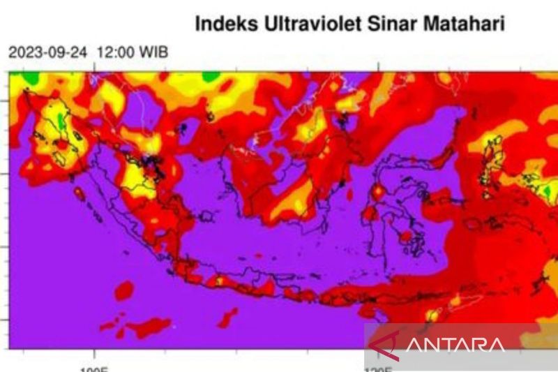 Tangkapan layar Peta Indeks Sinar UV Matahari BMKG pada 24 September 2023. (ANTARA/BMKG)