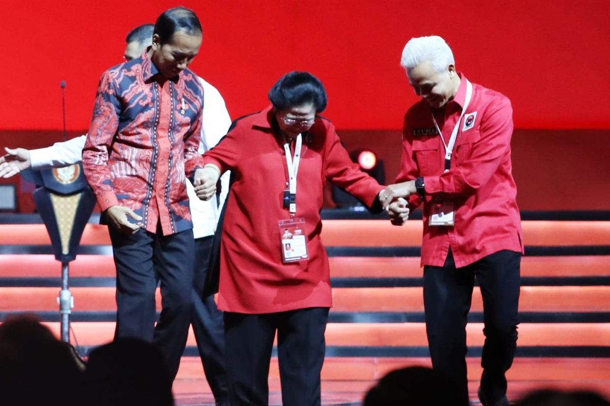 Bakal capres PDIP Ganjar Pranowo saat Rakernas IV PDIP di JIExpo Kemayoran, Jakarta, Jumat (29/9). ANTARA