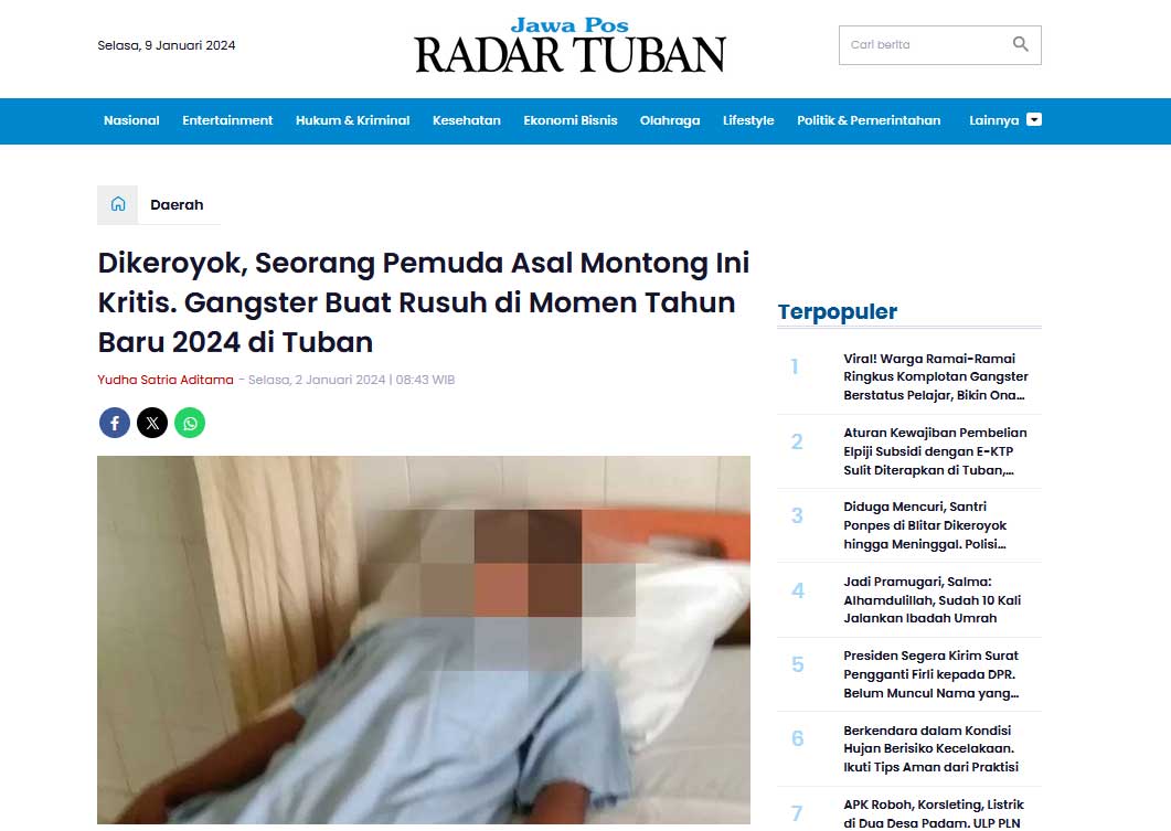 Berita korban pengeroyokan oleh Gangster