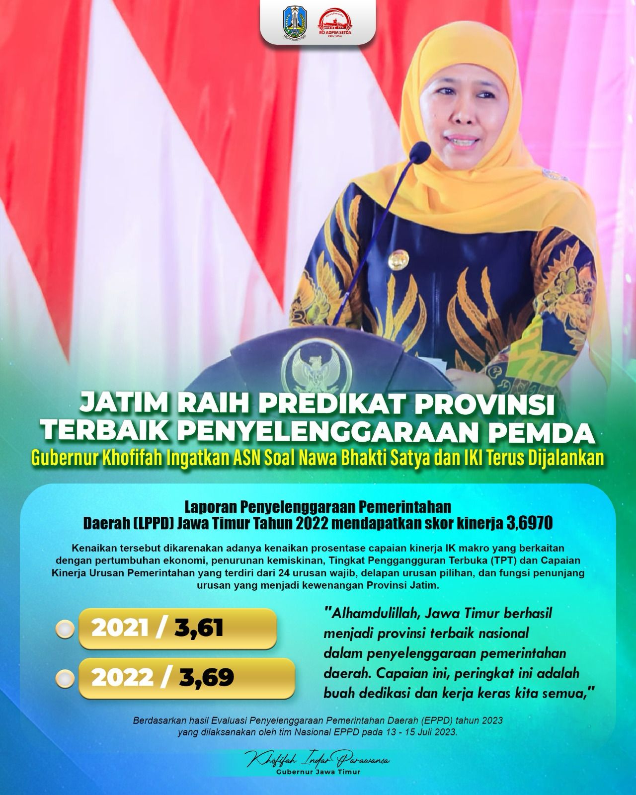 Provinsi Jawa Timur Raih Predikat Provinsi Terbaik Penyelenggara Pemda