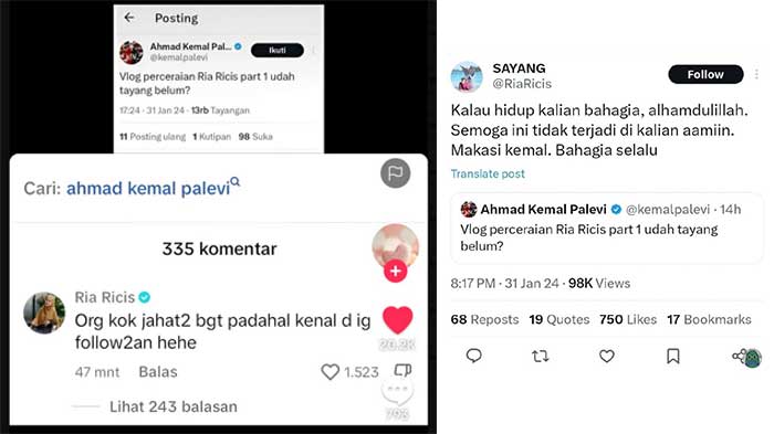Cuitan Kemal Palevi di akun twitternya menyinggung perceraian Ria Ricis dan Teuku Ryan.