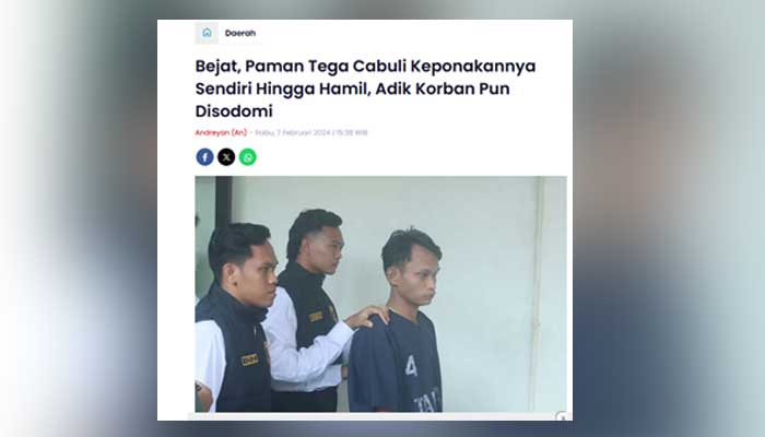 Berita terkait pencabulan dan penyodoman yang dilakukan pamannya sendiri.