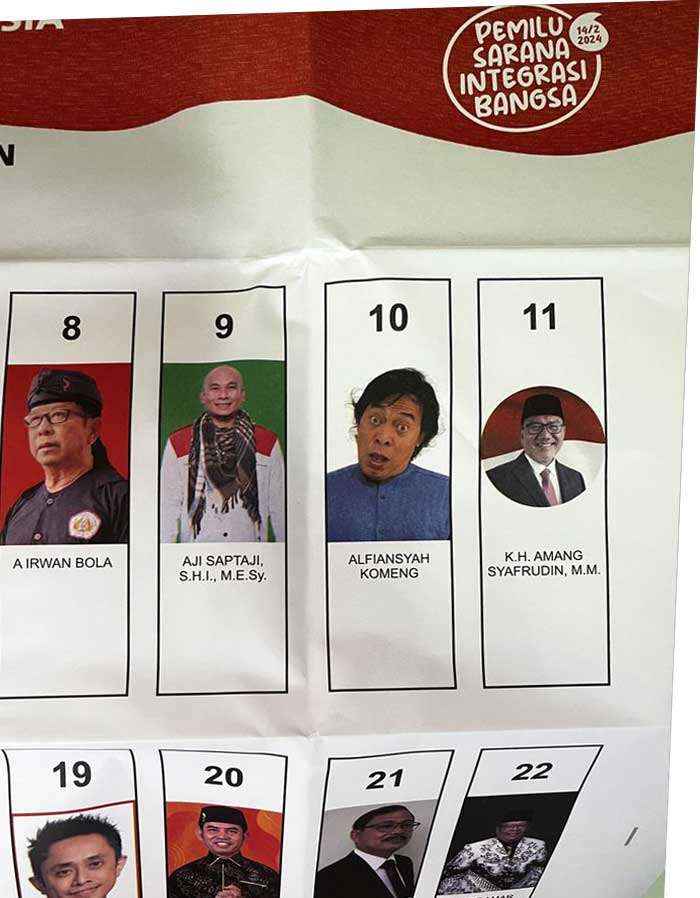 Foto Komeng di surat suara, komedian ini yang turut jadi calon DPD di Pemilu 2024.