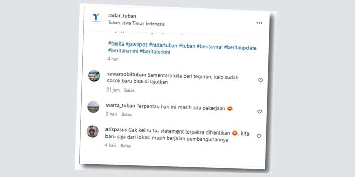 ADUAN DI MEDSOS: Warganet yang melaporkan pembangunan tower diduga masih dilanjut pasca dirazia.