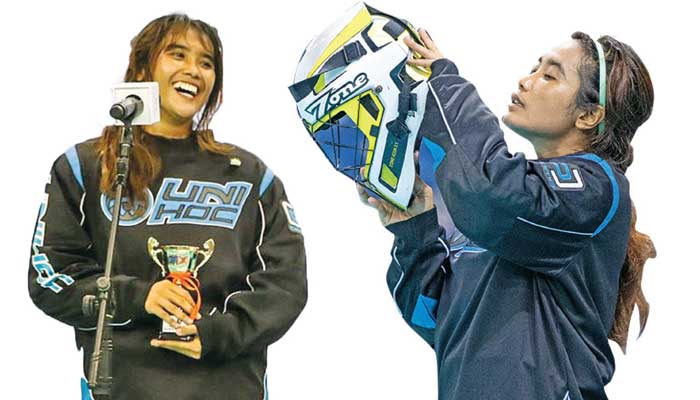 MEMBANGGAKAN: Nurmalida Yosi Pramantiara, peraih penghargaan Best Goalie pada pertandingan Women&rsquo;s Asia Oceania Floorball Confederation (AOFC) Cup 2022 di Singapore.