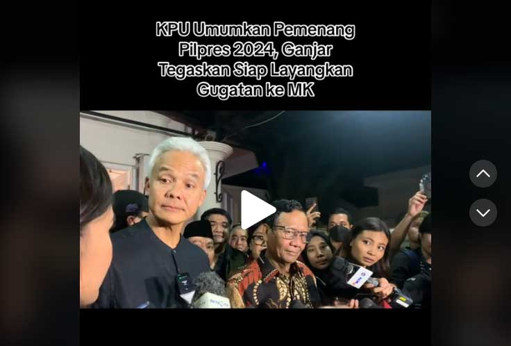 Potongan video yang beredar soal ungkapan Ganjar yang mengaku siap menggugat hasil pemilu ke Mahkamah Konstitusi (MK)