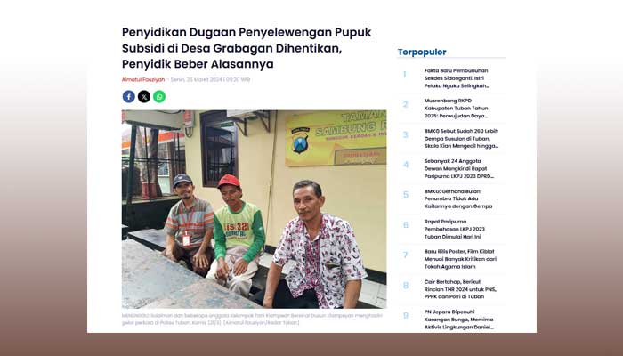 Berita soal kasus pupuk subsidi di Grabagan