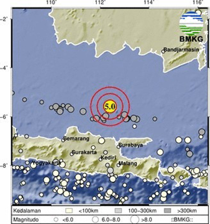 Peta gempa bumi di Tuban Rabu Sore.