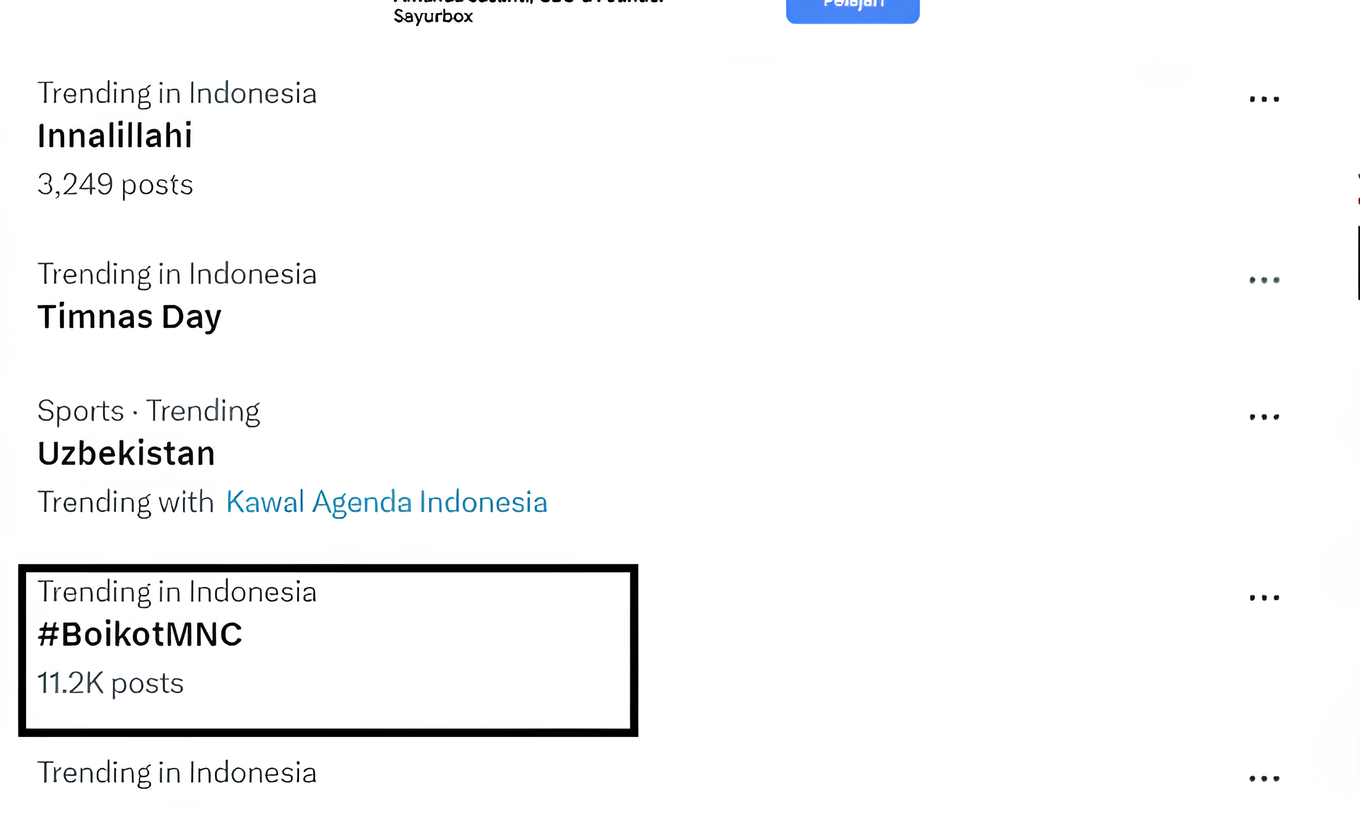 Tagar Boikot MNC yang ramai di X/twitter