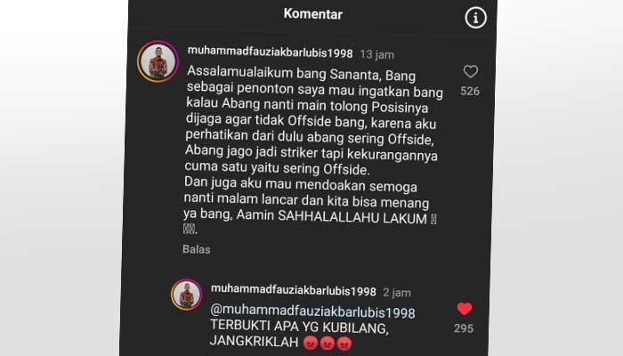 Tangkapan layar unggahan akun di X mengingatkan Sananta yang sering offside.