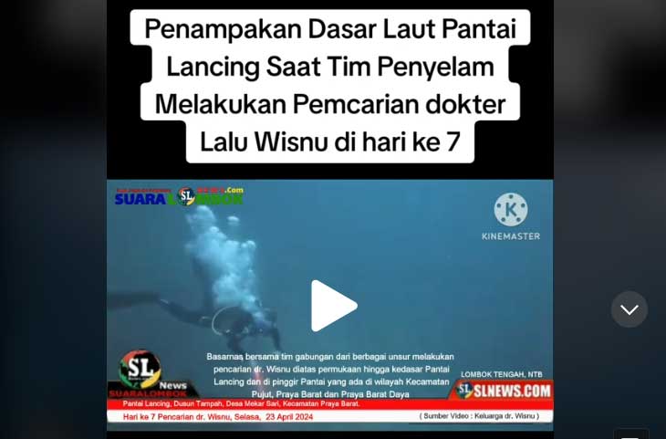 Tangkapan layar video pencarian dokter Wisnu yang hilang di Pantai Lancing pada hari ke-7.