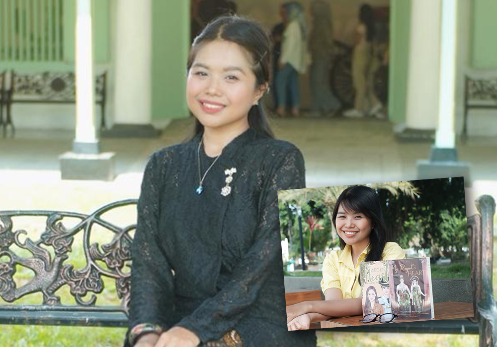 PRODUKTIF: Naomi bersama dua novel sekuel karyanya yang beraliran percintaan.