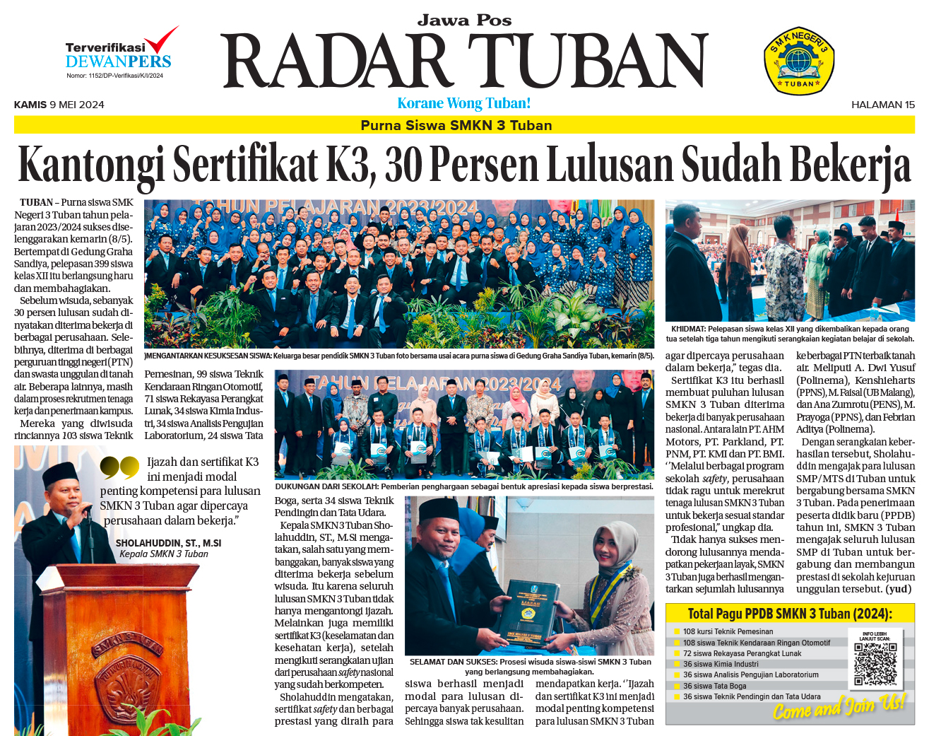 Purna Siswa SMKN 3 Tuban Kantongi Sertifikat K3, 30 Persen Lulusan Sudah Bekerja