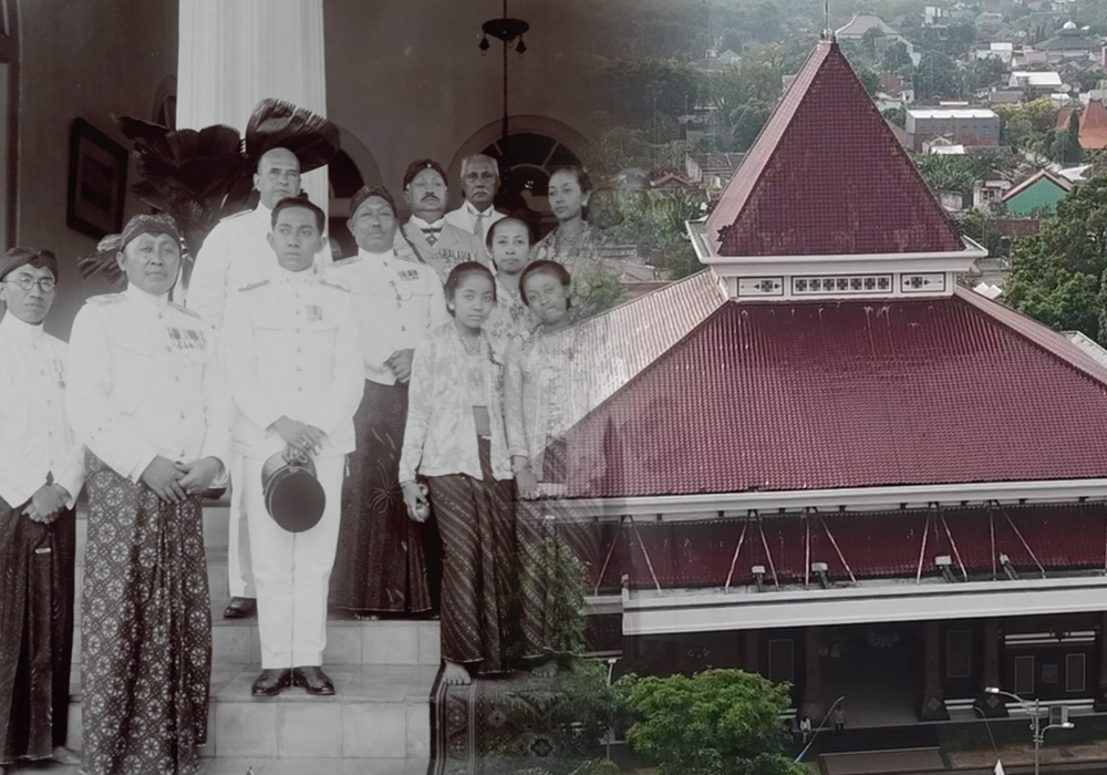 Kiri, kondisi Rumah Dinas Bupati Pendapa Kridha Manunggal pada tahun 1930,  sedangkan kanan adalah kondisi saat ini pada tahun 2024.