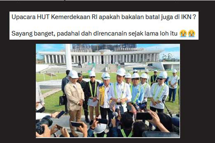 Cuitan salah satu akun di X yang menanyakan upacara HUT Kemerdekaan RI di IKN.