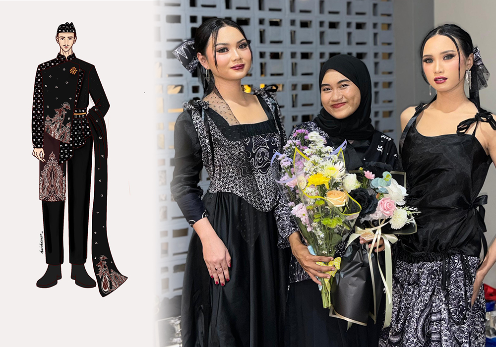 Dinar Mustikowati bersama kedua modelnya selepas acara fashion show.  Dinar Mustikowati, Designer Asli Tuban yang Meraih Beasiswa di Paris La Mode Fash