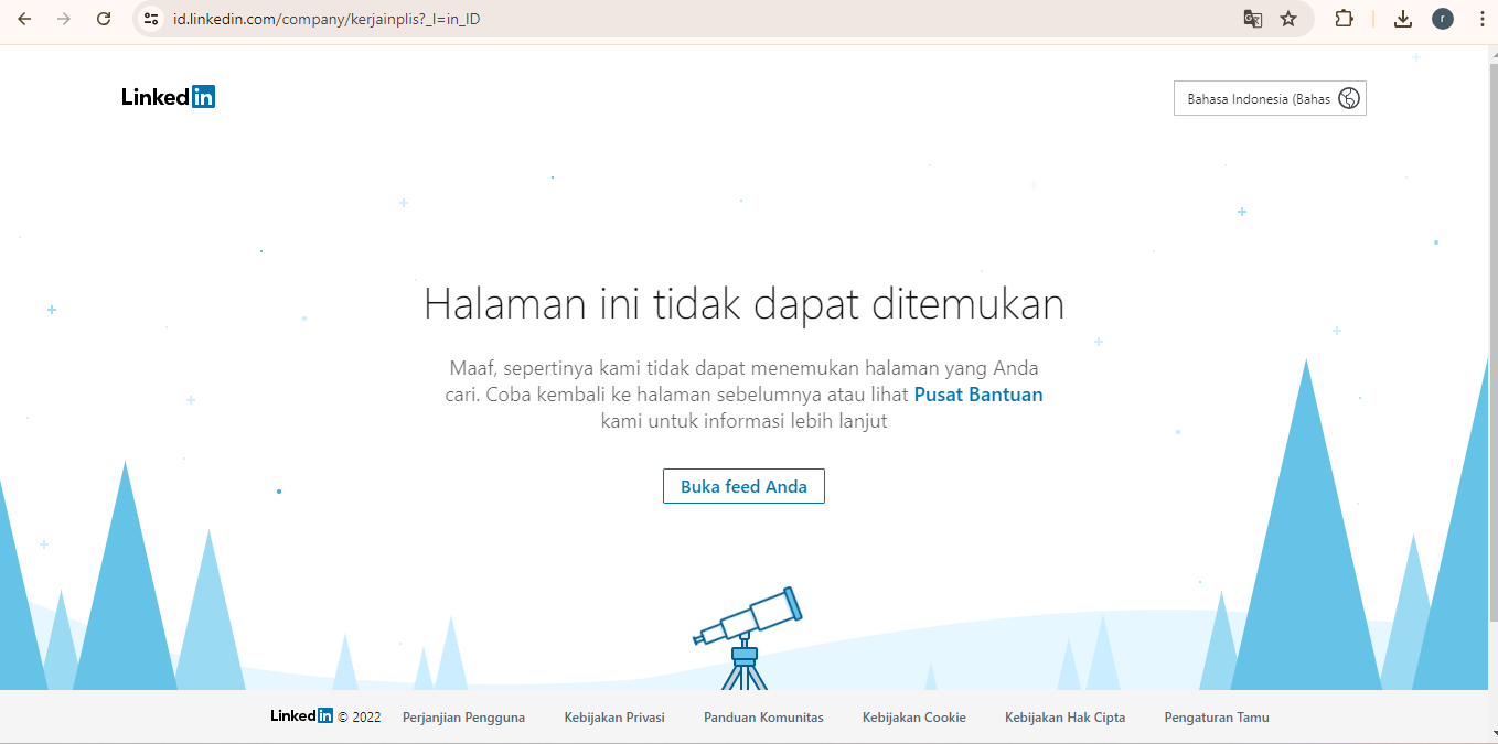 Laman LinkedIn perusahaan penjoki skripsi yang terpantau sudah dihapus (23/7).
