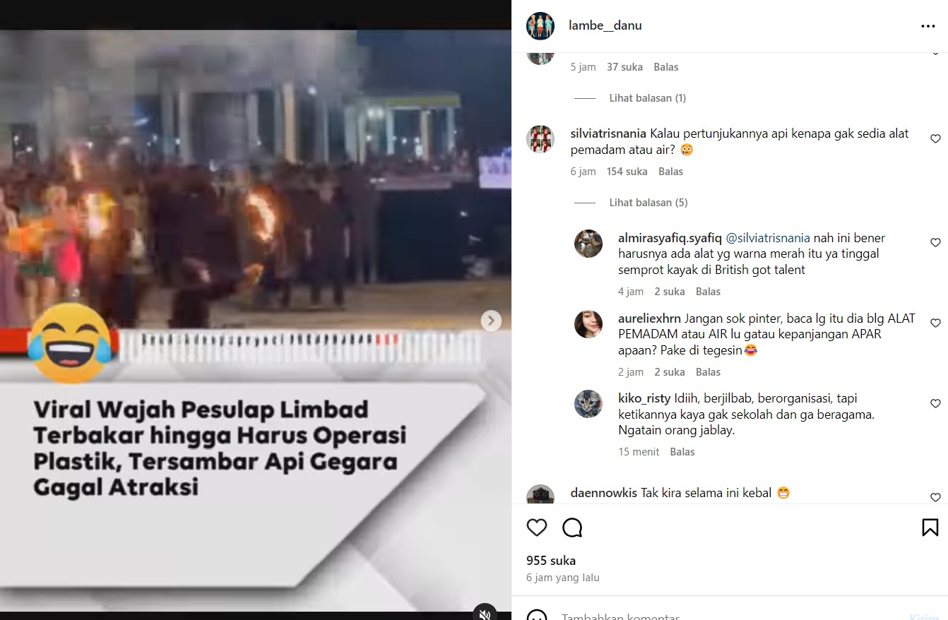 Atraksi berbahaya Limbad, pesulap terbakar saat insiden panggung viral di media sosial hingga memicu netizen bereaksi.