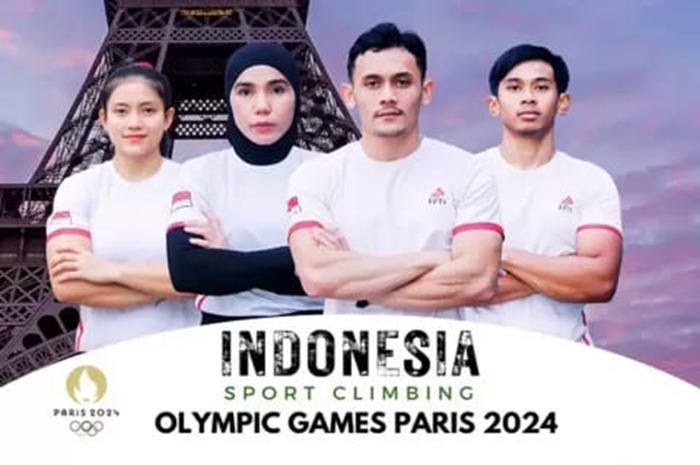 Veddriq Leonardo (dua dari kanan) mengukir sejarah bagi Indonesia dengan meraih medali emas dalam cabang panjat tebing dari nomor speed pada Olimpiade Paris 2024.